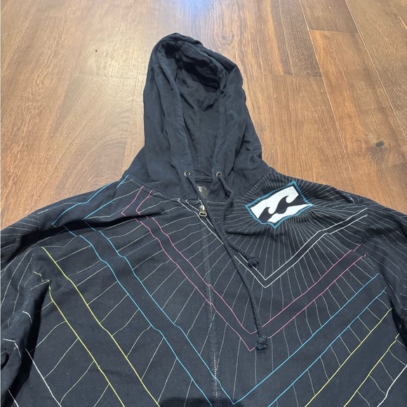 Billabong Black Hooded Zip-Up Sweater Sz L - Picture 2 of 4